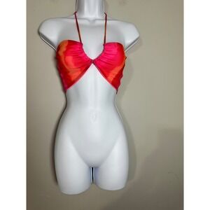 SORELLA Tie Dye Mesh Halter Crop Top Pink Orange‎ Size S